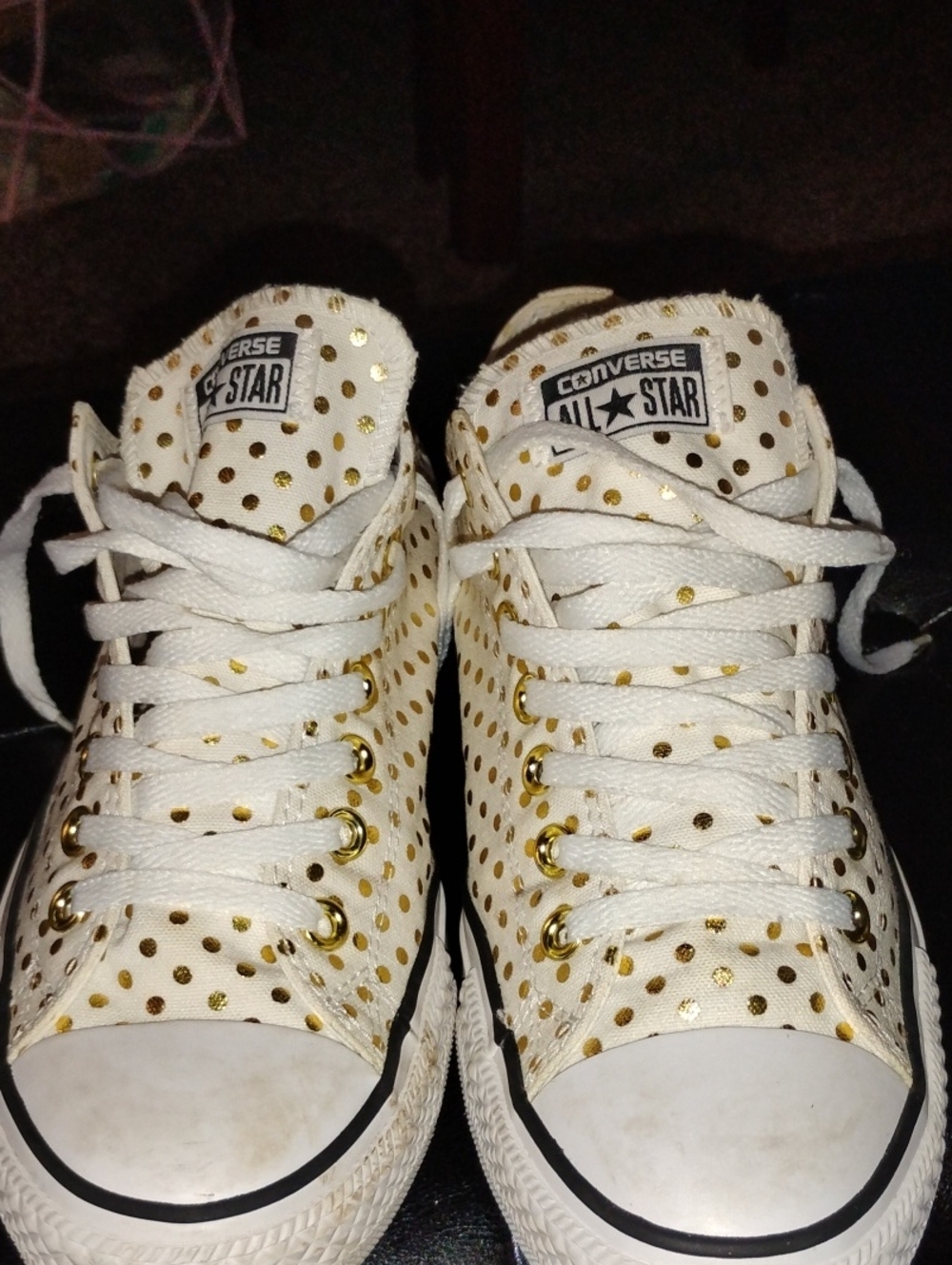 Converse Women's White Sneakers with Gold Polka Dots